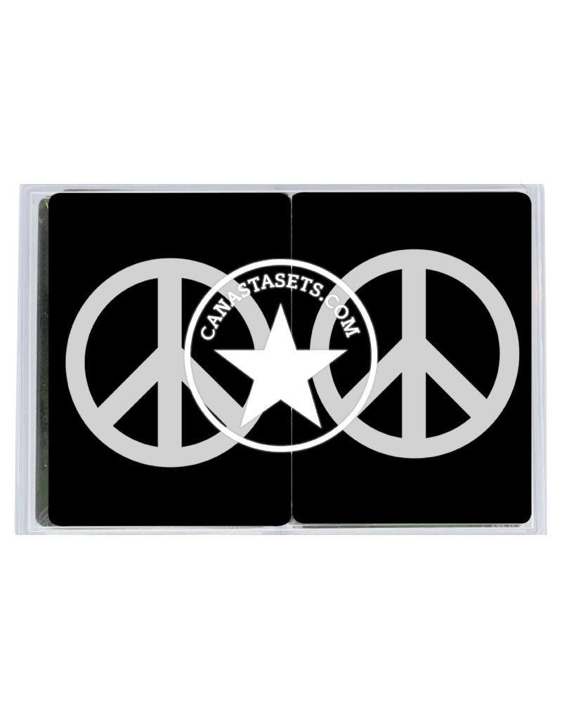 Canasta sets.com Playing Cards Plastic PVC Black and White Peace Sign