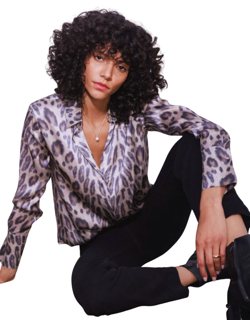 Catherine Gee Daria French Cuff Silk Blouse New Leopard