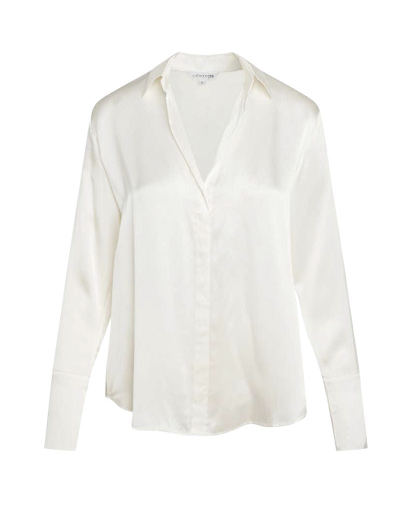 Catherine Gee Daria French Cuff Silk Blouse White