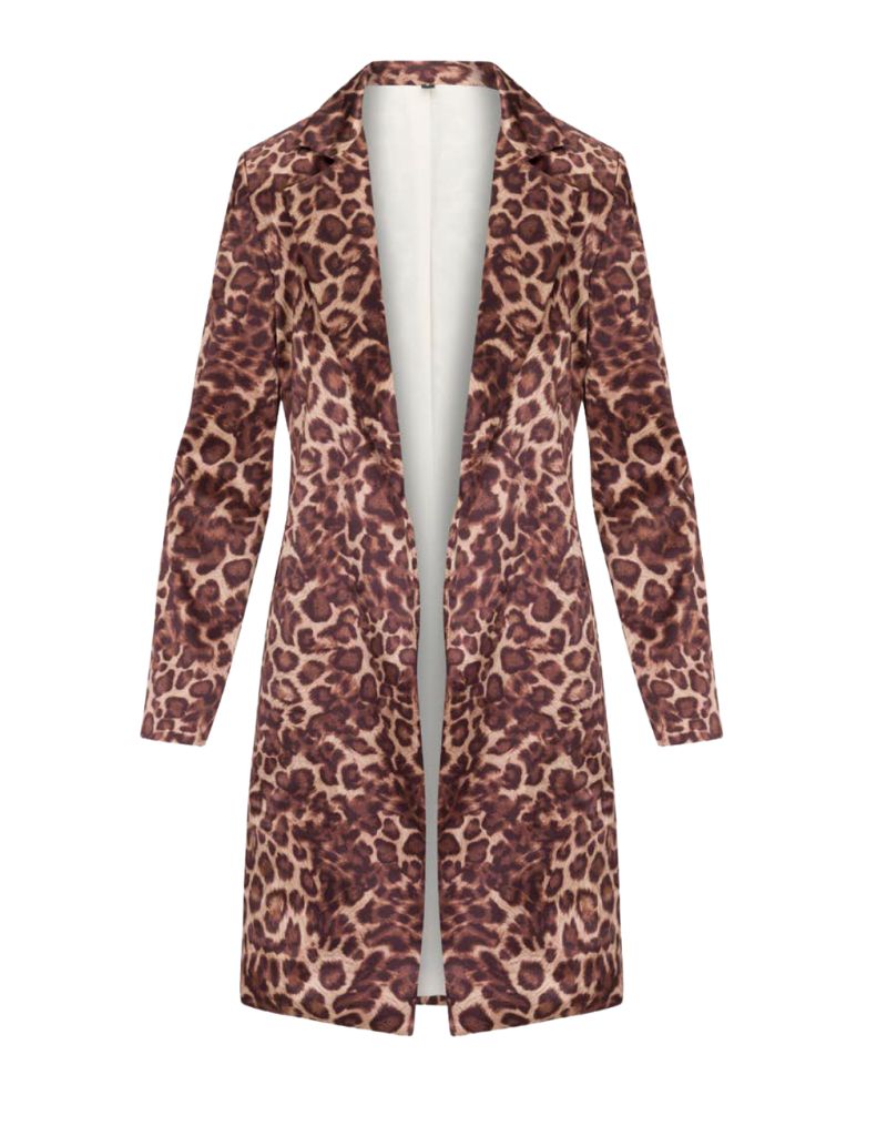 Catherine Gee Long Silk Blazer Mocha Leopard