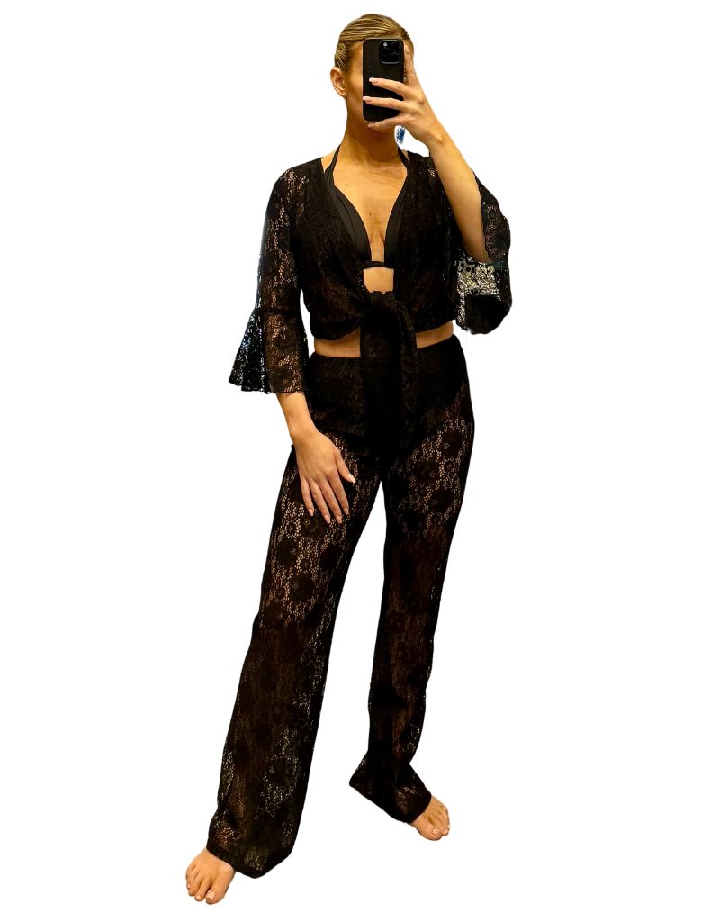 Pants Pizzo Thin Flower Black