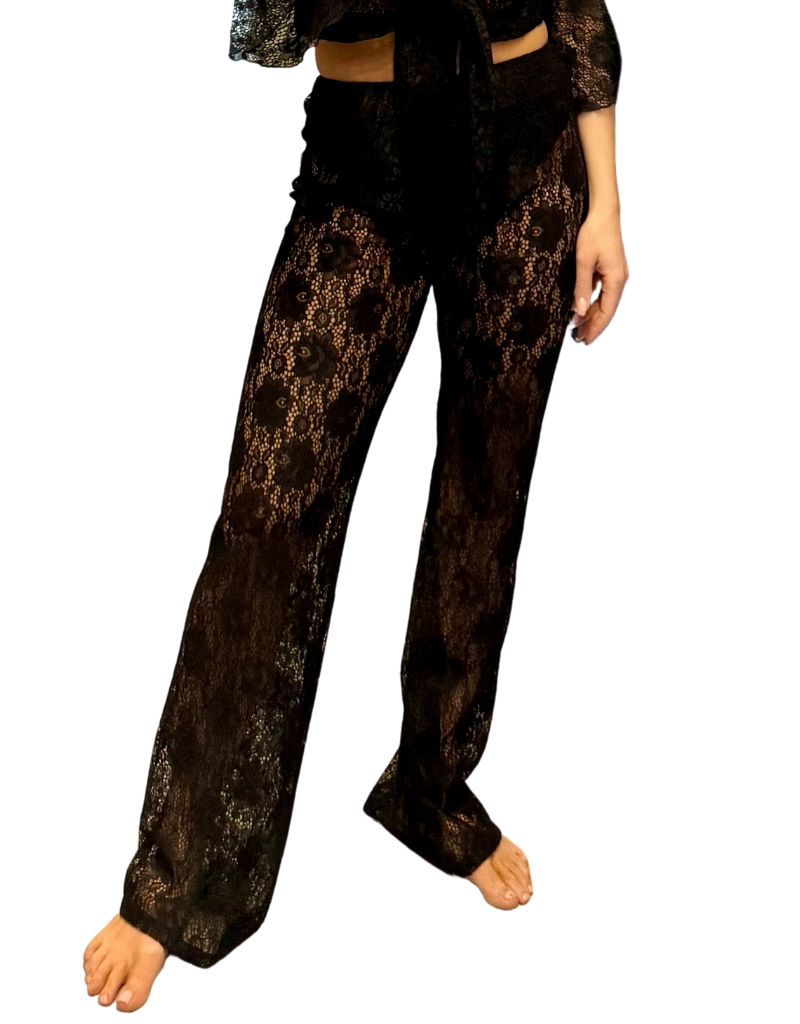 Pants Pizzo Thin Flower Black