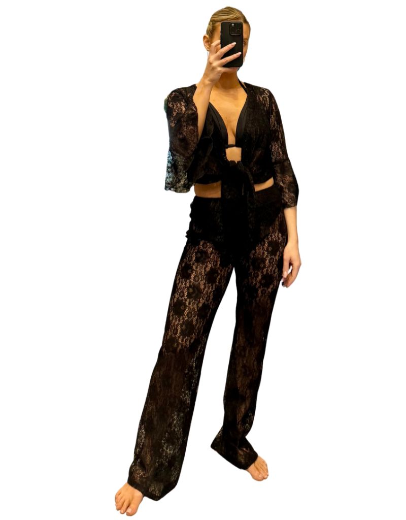 Pants Pizzo Thin Flower Black