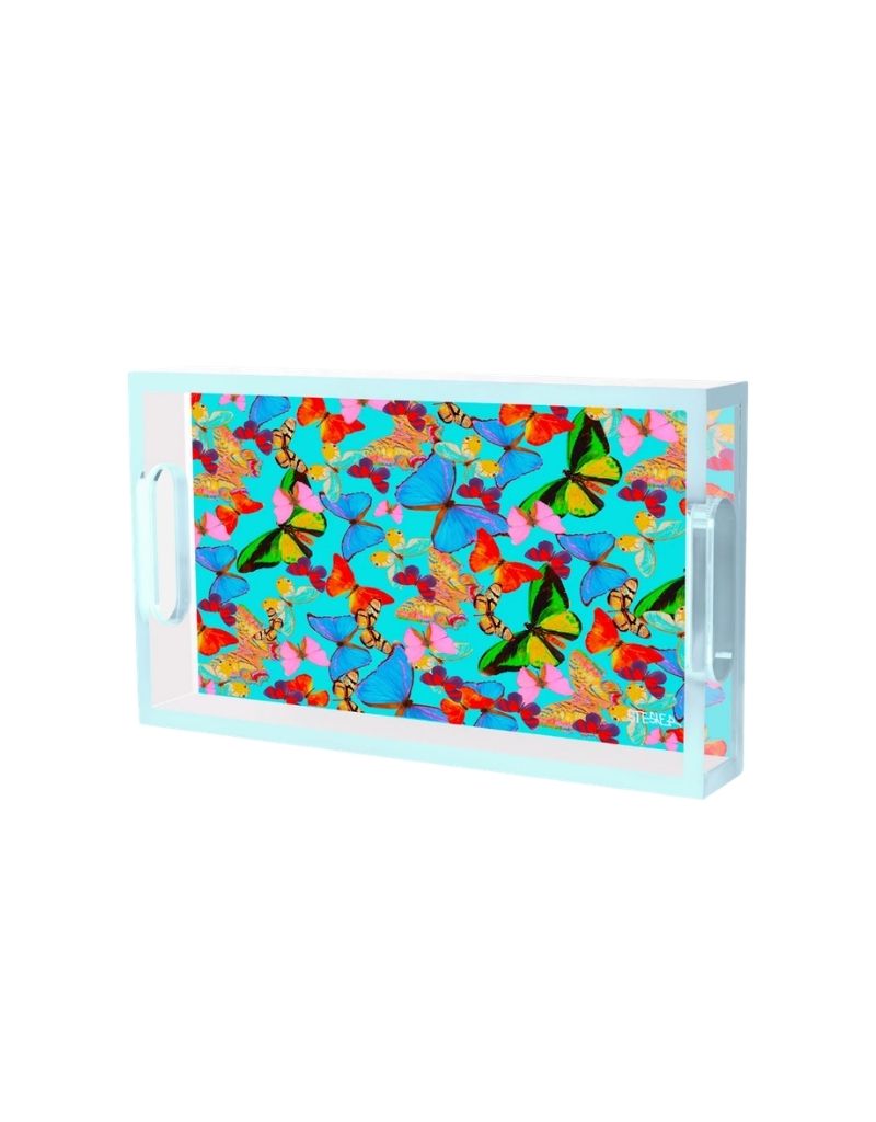 David StesnerArthouse Echoes of Tiffany Blue Acrylic Small Rectangle Tray