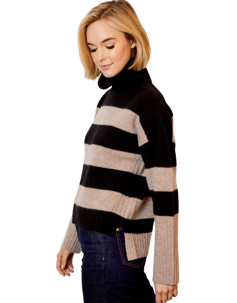 Design History Color Block Turtleneck Black Combo Side View