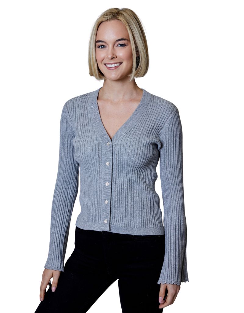 Design History Lurex Front Cardi Heather Stone Combo