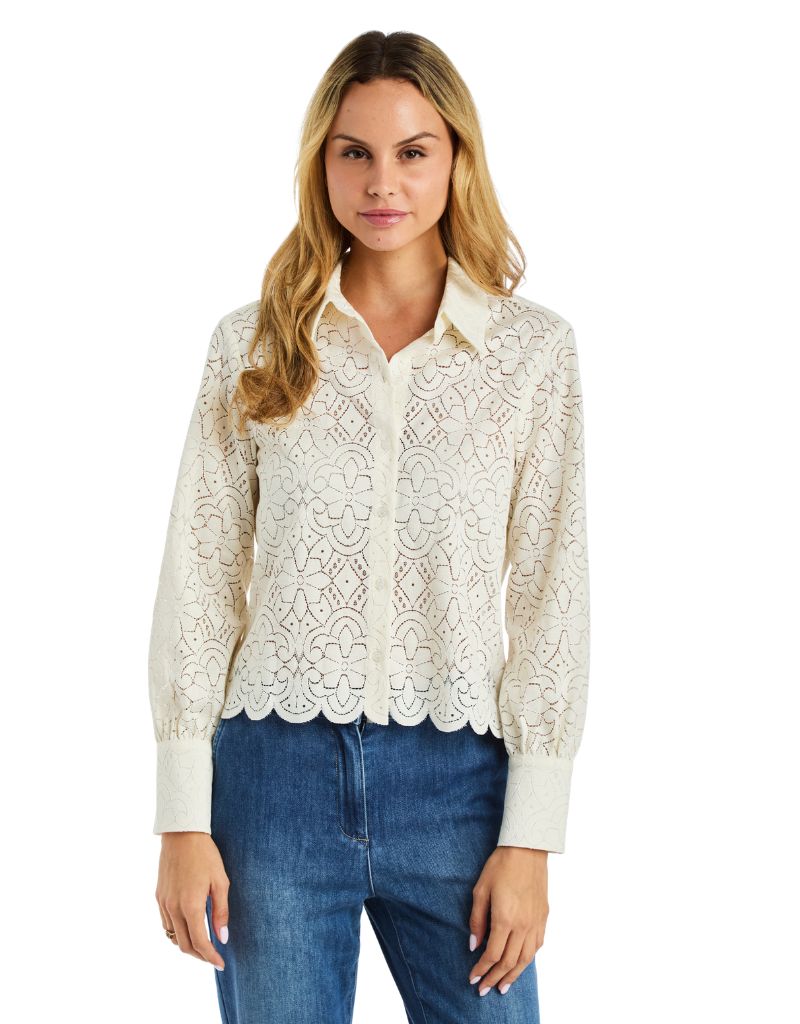 Drew Clothing Alexa Z Illusion Lace Top Ivory