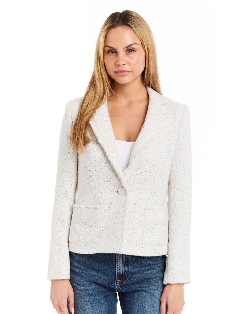 Drew Clothing Eda Gold Boucle Blazer Ivory