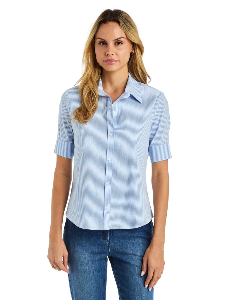 Drew Clothing Lotus Essential Short Sleeve Button Down Blue White