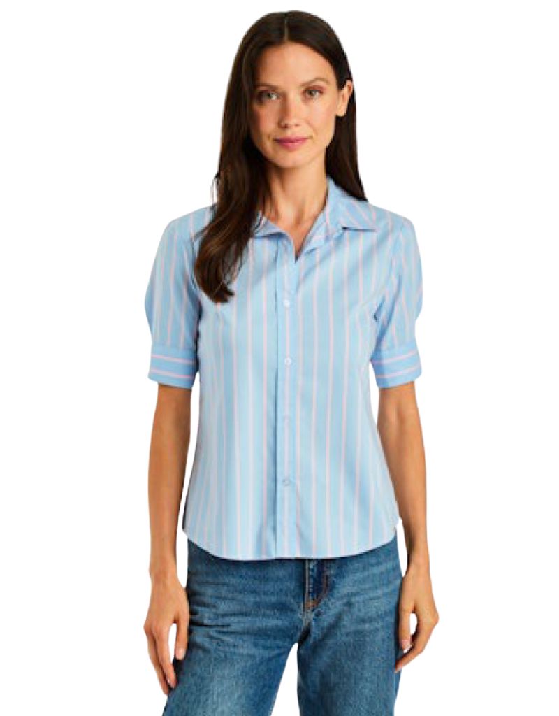 Drew Clothing Lotus Short Sleeve Button Down Blue Pink