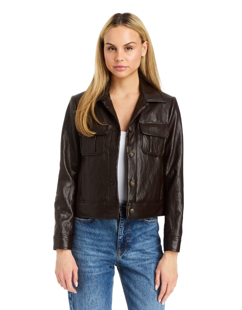 Drew Clothing Maribel Vegan Leather Jacket Avalanche Mahogany