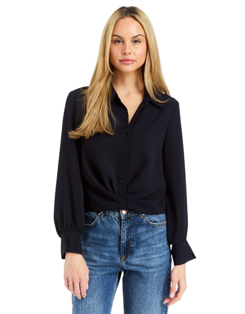 Drew Clothing Nick Blouse Stretch Satin Black