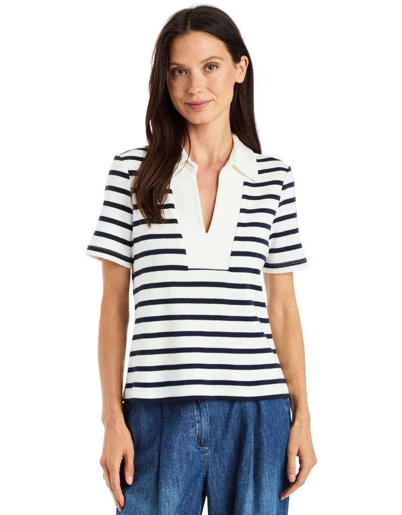 Drew Clothing Sabella Capri Short Sleeve Polo Navy White