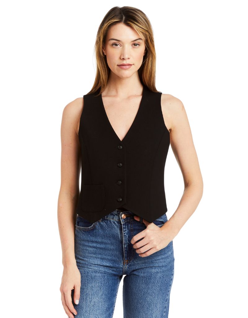Drew Teddy Double Knit Vest Black