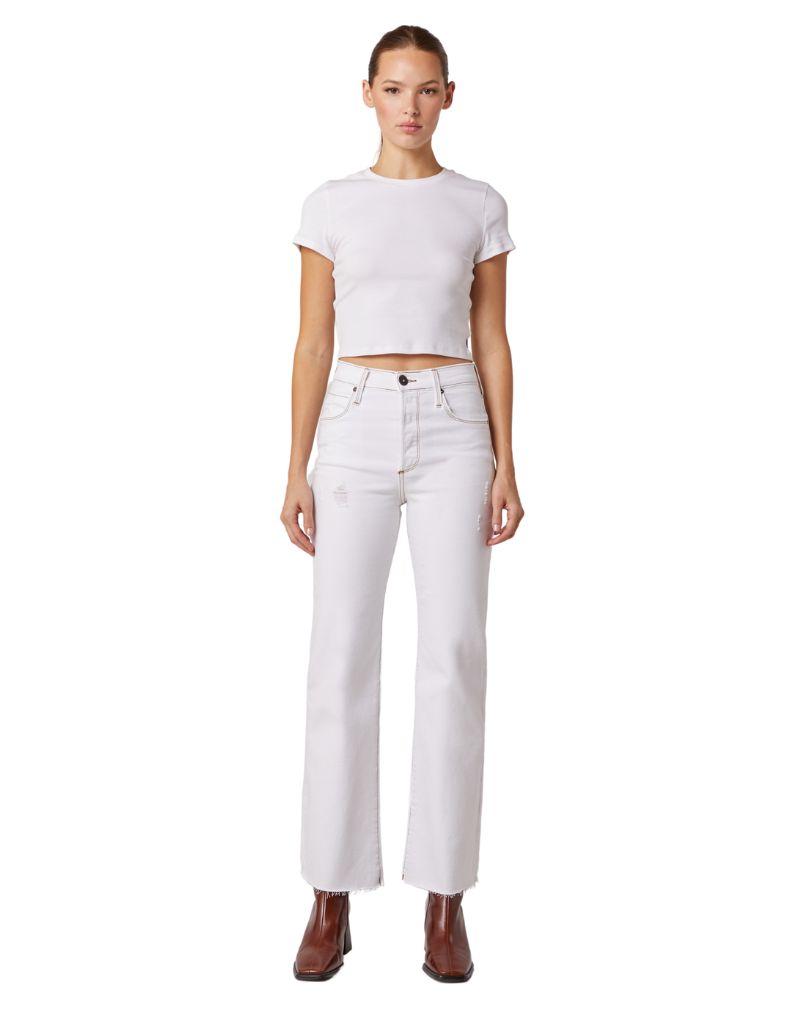 Edyson Conrad Super High Rise Ankle Straight Leg Raw Hem White