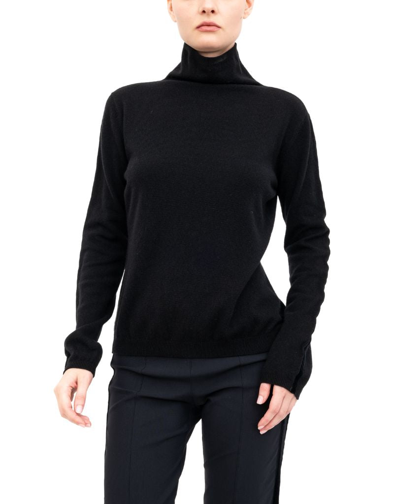 Elaine Kim Alexia Mock Neck Top with Velvet Stripe Black