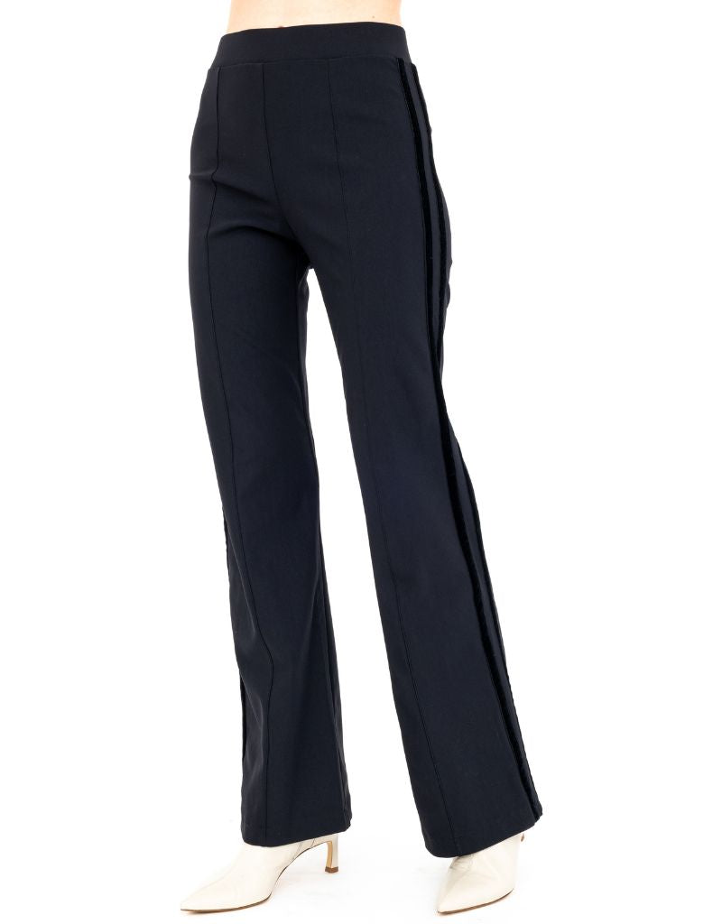 Elaine Kim Arden Flare Pants with Side Velvet Stripe Black