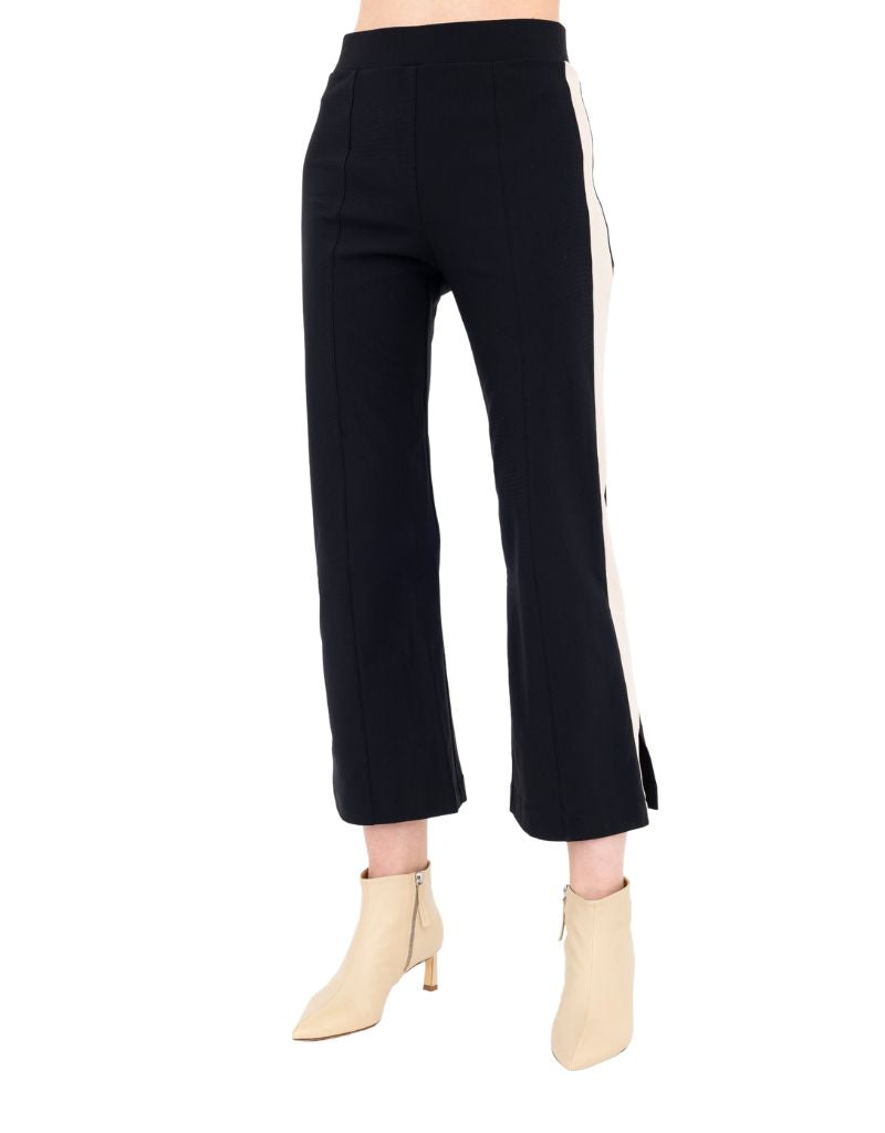 Elaine Kim Bobbi Tech Stretch Cropped Pants Side Contrast Stripe Black White