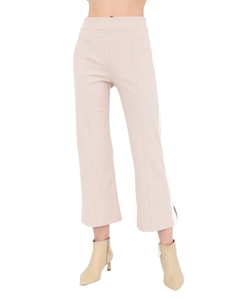Elaine Kim Bobbi Tech Stretch Cropped Pants Side Contrast Stripe Nude White