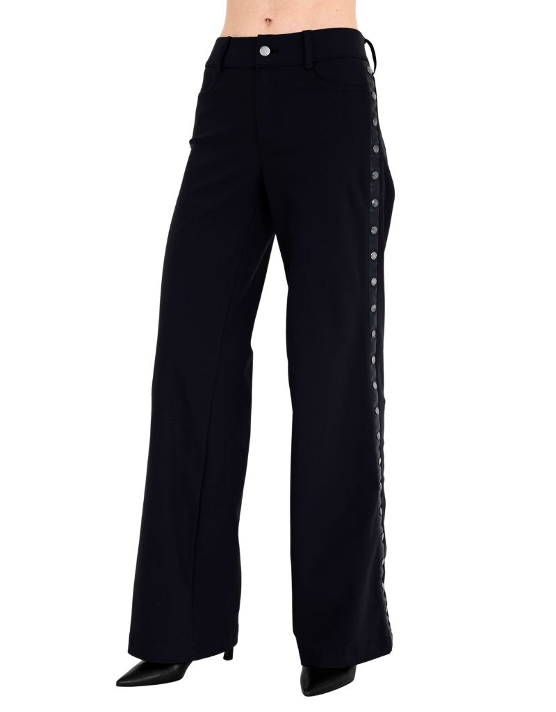 Elaine Kim Campbell Tech Stretch Wide Leg Pants with Studs Black