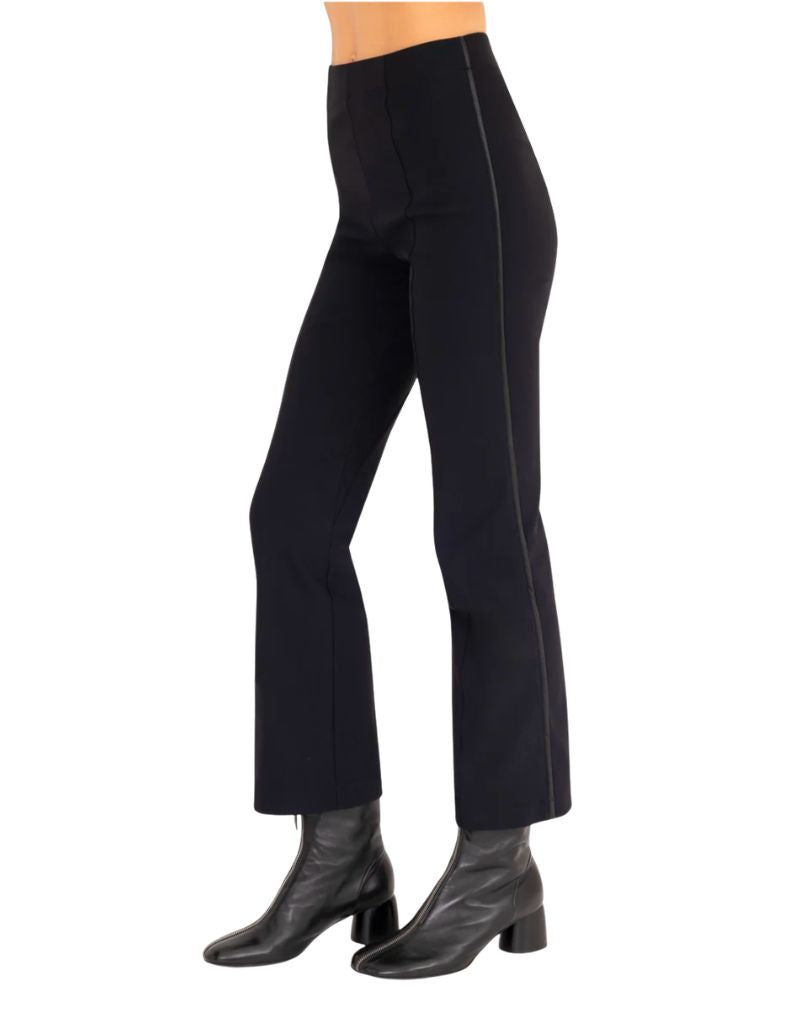 Elaine Kim Elan Tech Stretch Cropped Trouser With Vegan Leather Piping