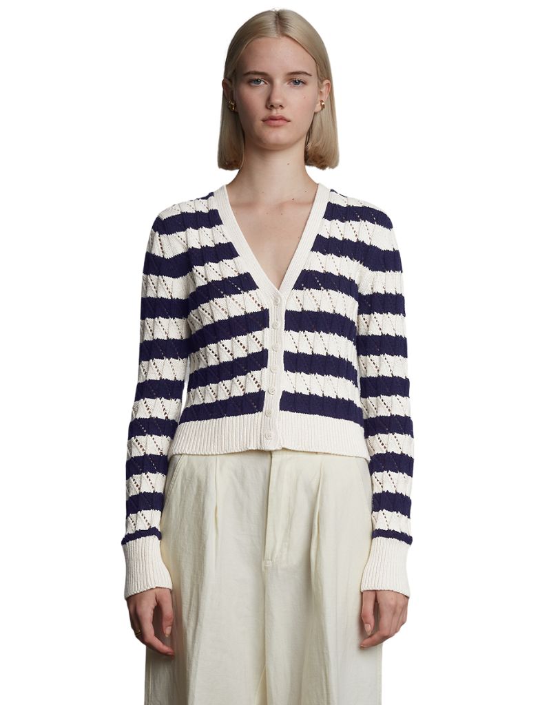 Eleven Six Aya Stripe Cardi Ivory Navy Stripe