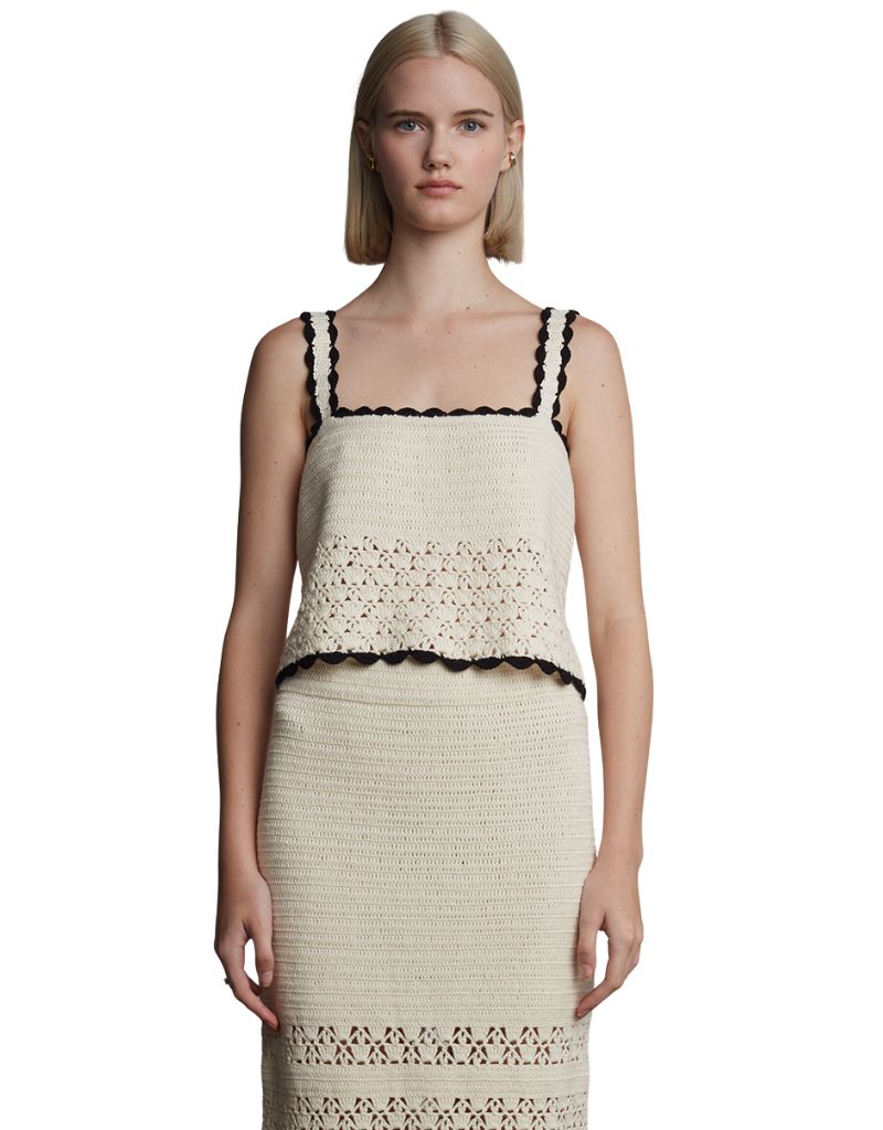 Eleven Six Caria Crochet Top Ivory Black Combo