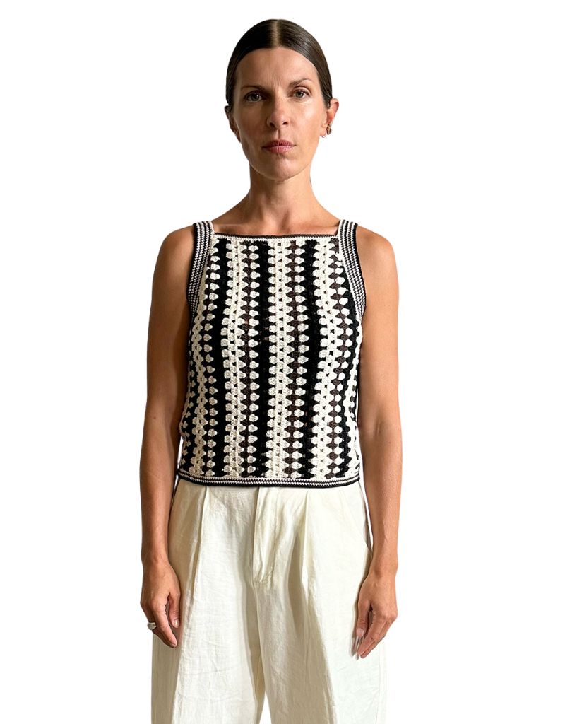 Eleven Six Kerry Crochet Top Ivory Espresso Black
