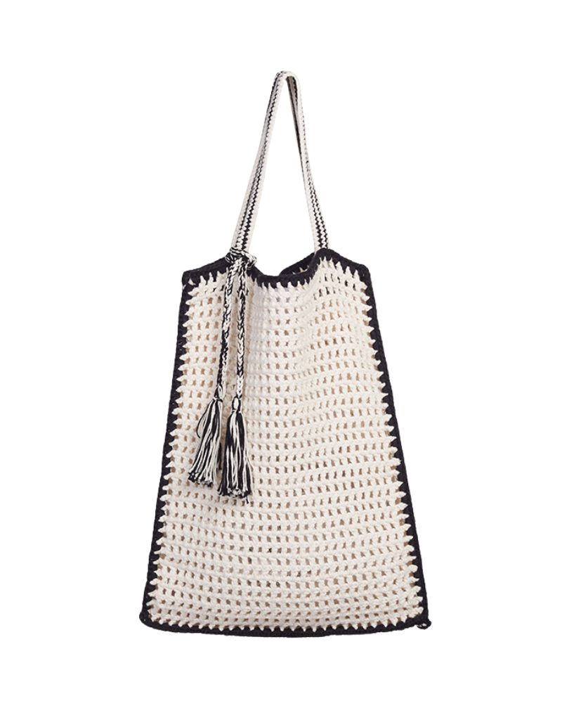 Eleven Six Vera Crochet Tote Bag Ivory with Black Tipping