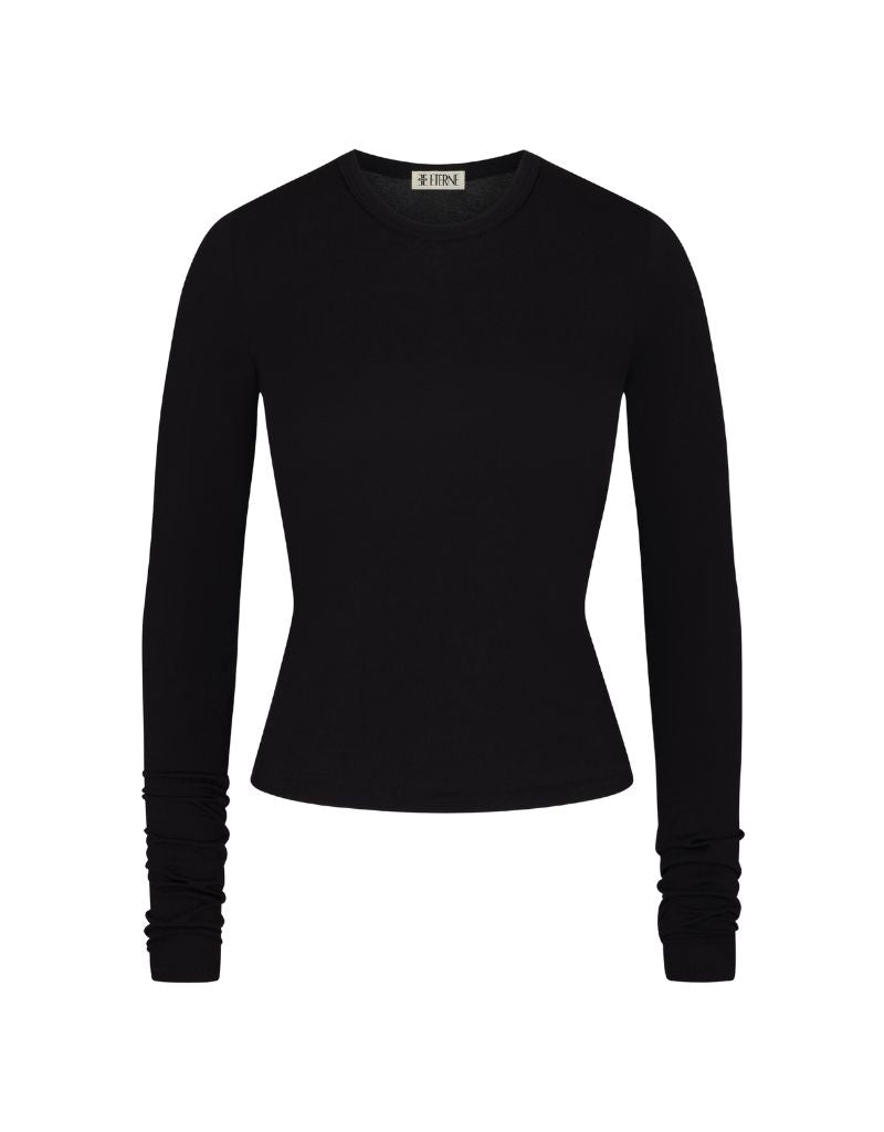 Eterne Fitted Crewneck Long Sleeve T-Shirt CB363-03 Black