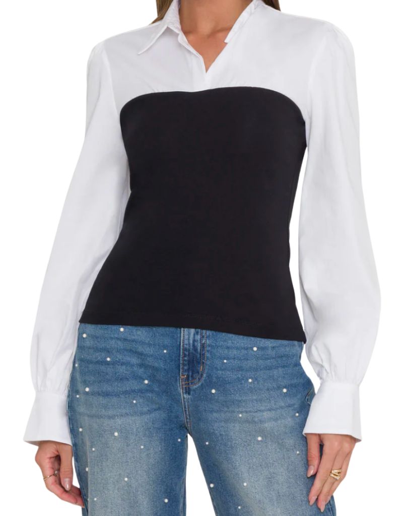 Franny Poplin Combo Top Black White