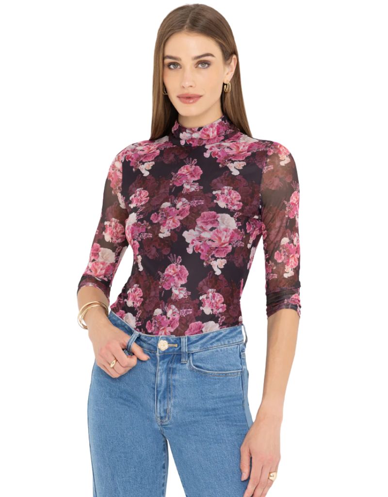 Generation Love Milo Floral Mesh Bodysuit Burgundy Fluer Multi