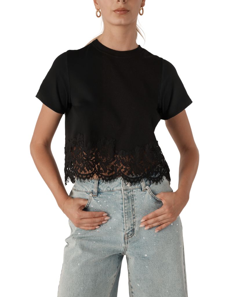 Generation Love Paige Rib Lace Combo Top Black