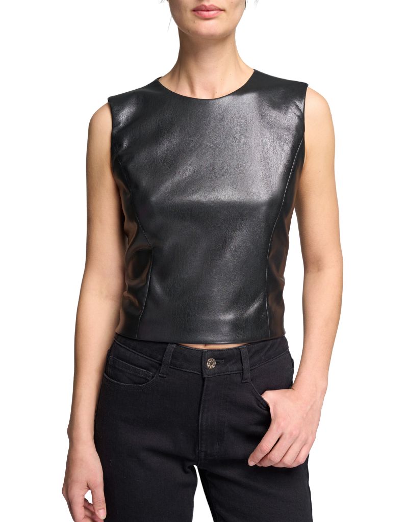 Generation Love Poppy Rib Combo Vegan Leather Top Black