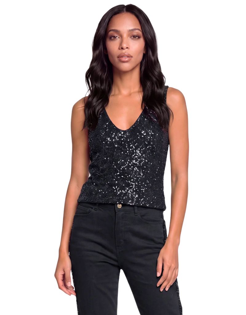 Generation Love Susan Rib Combo Beaded Sequin Top Black