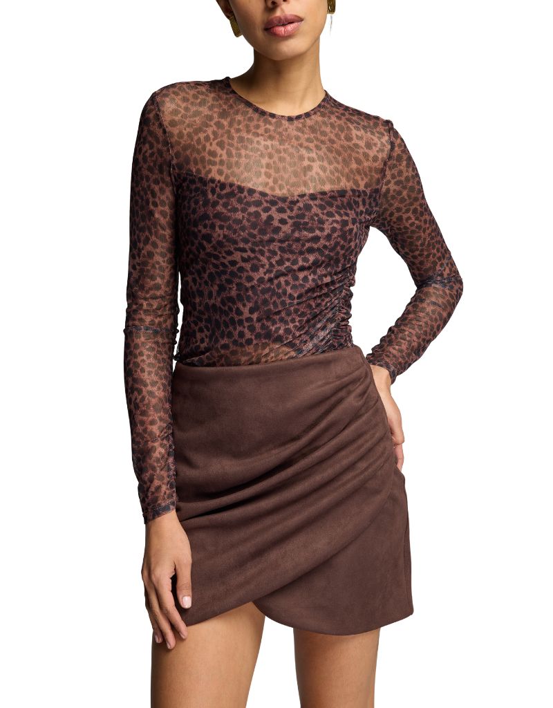 Generation Love Vivi Leopard Mesh Top Muted Leo Brown Black