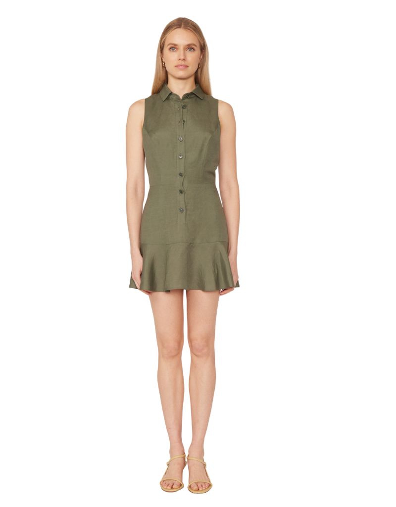Gilner Farrar Aria Dress Khaki Green Linen