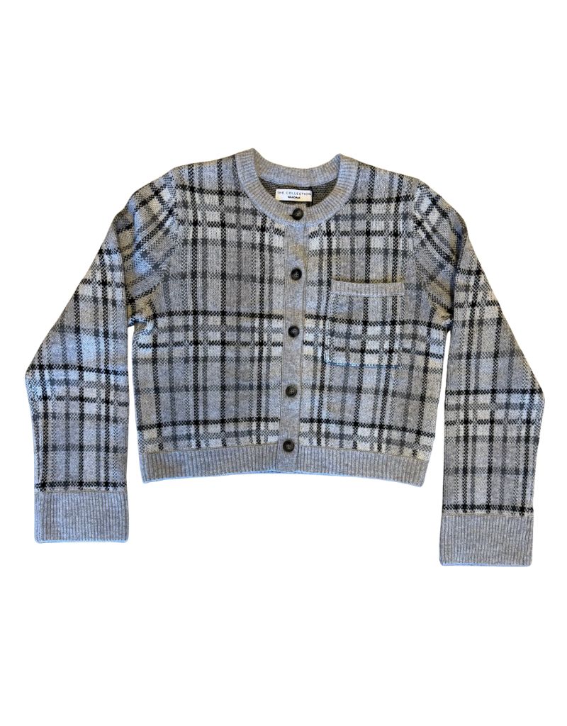Luxe Plaid Jacquard Cardigan Grey Combo