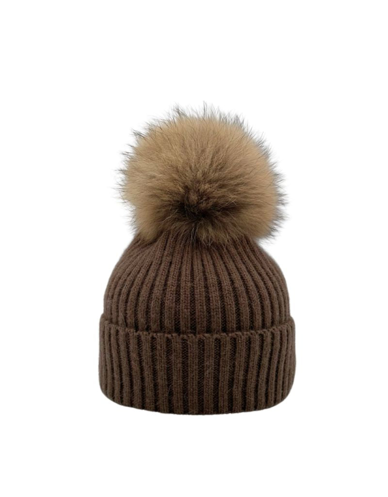 HA-11 Rib Hat with Pom Brown
