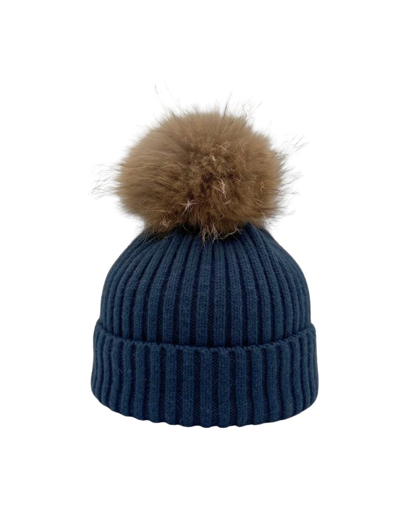 HA-11 Rib Hat with Pom Denim Blue