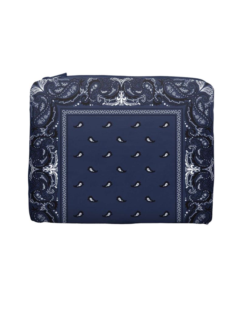 Hi Love Travel Medium Zipper Pouch Navy Bandana Print