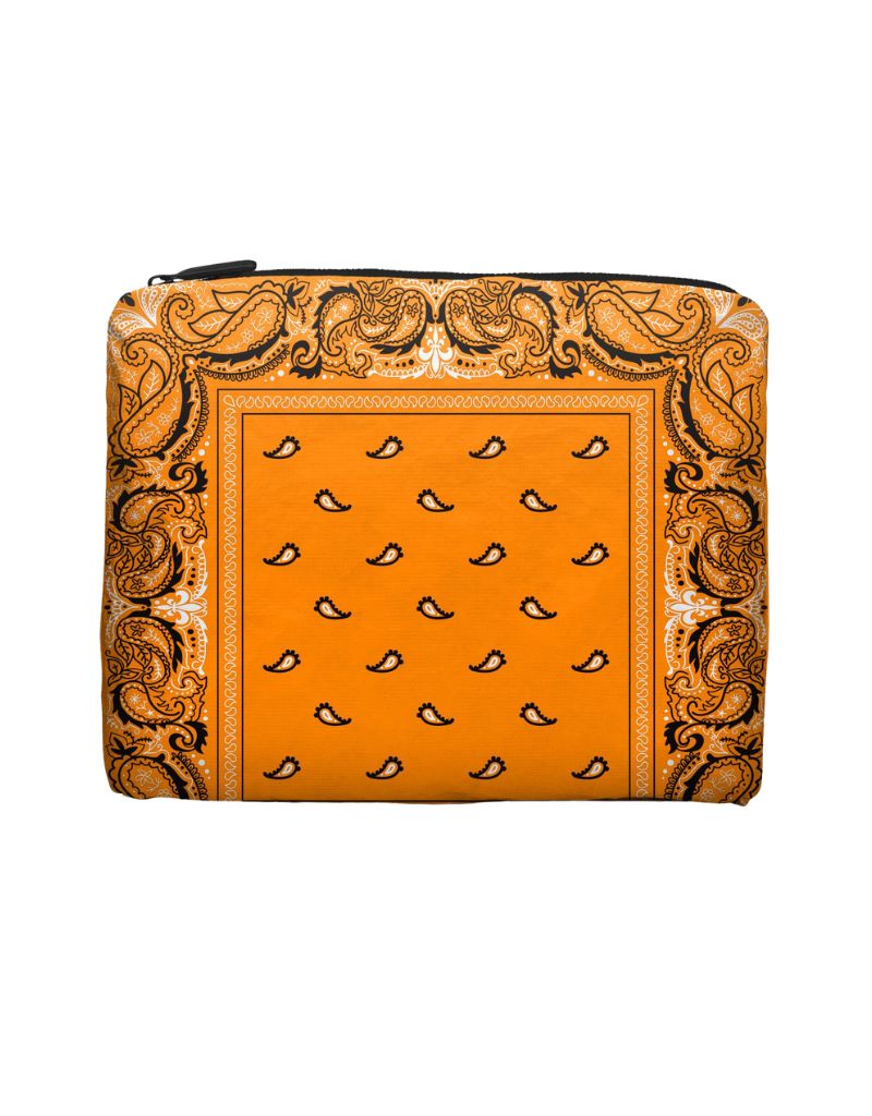 Hi Love Travel Medium Zipper Pouch Orange Bandana Print