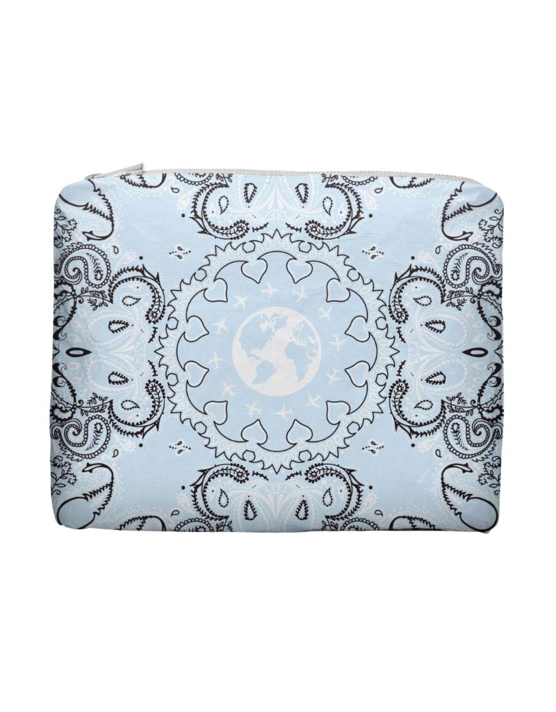 Hi Love Travel Medium Zipper Pouch Shimmer Light Blue Bandana Print
