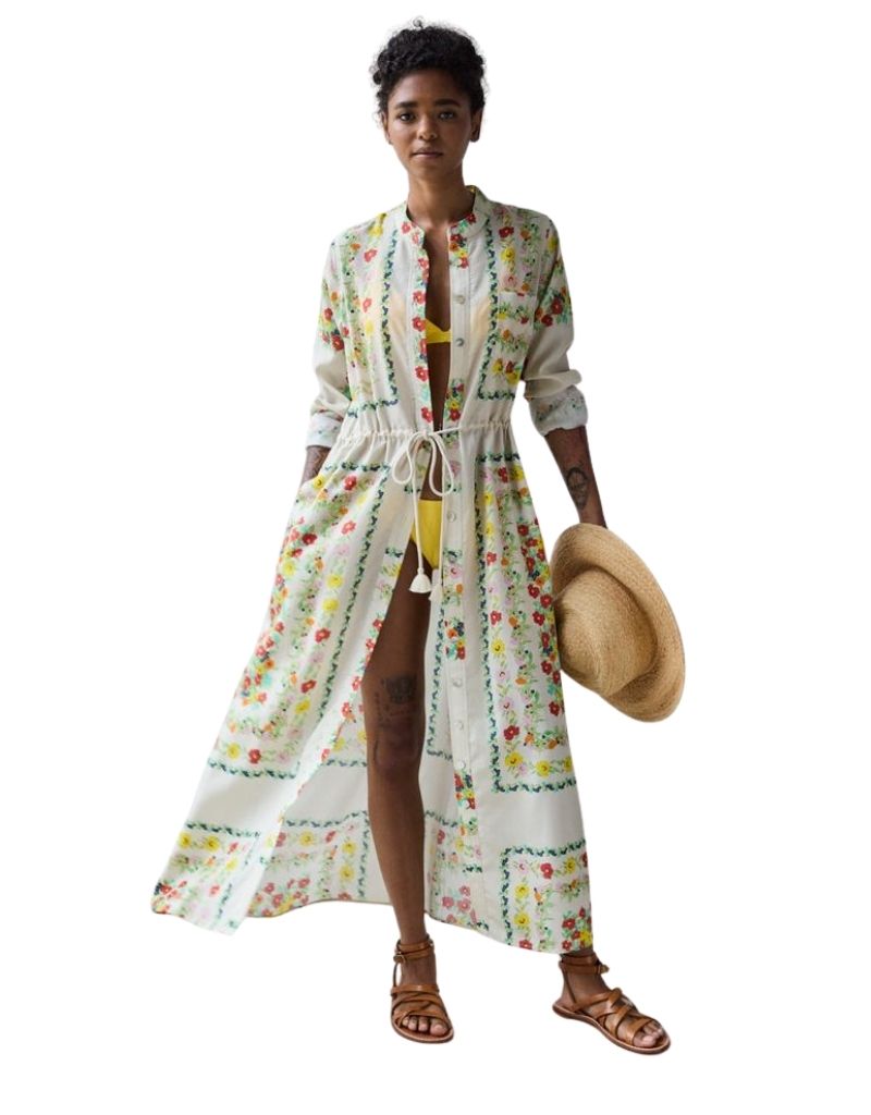 Hope for Flowers Band Collar Shirtdress Custard Floral Scarf