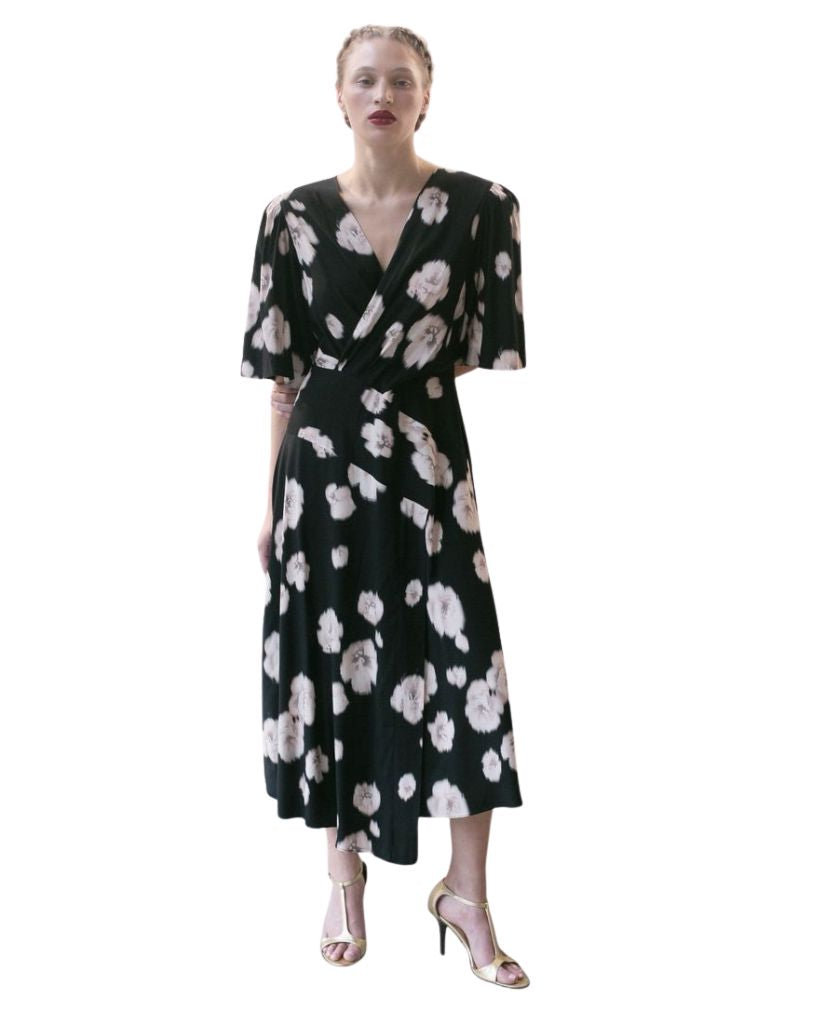 Hope for Flowers by Tracy Reece Surplice Dress Ebony Faded Roses