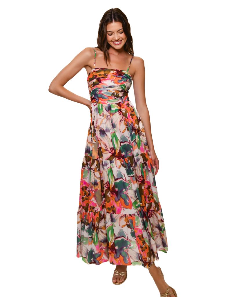 Hutch Bethy Dress Blush Messy Rainbow Watercolor Floral