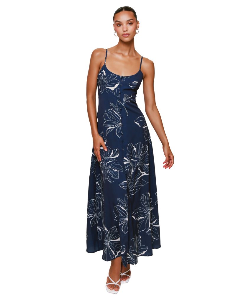 Hutch Hutch Valente Dress Navy Two Tone Block Print Floral