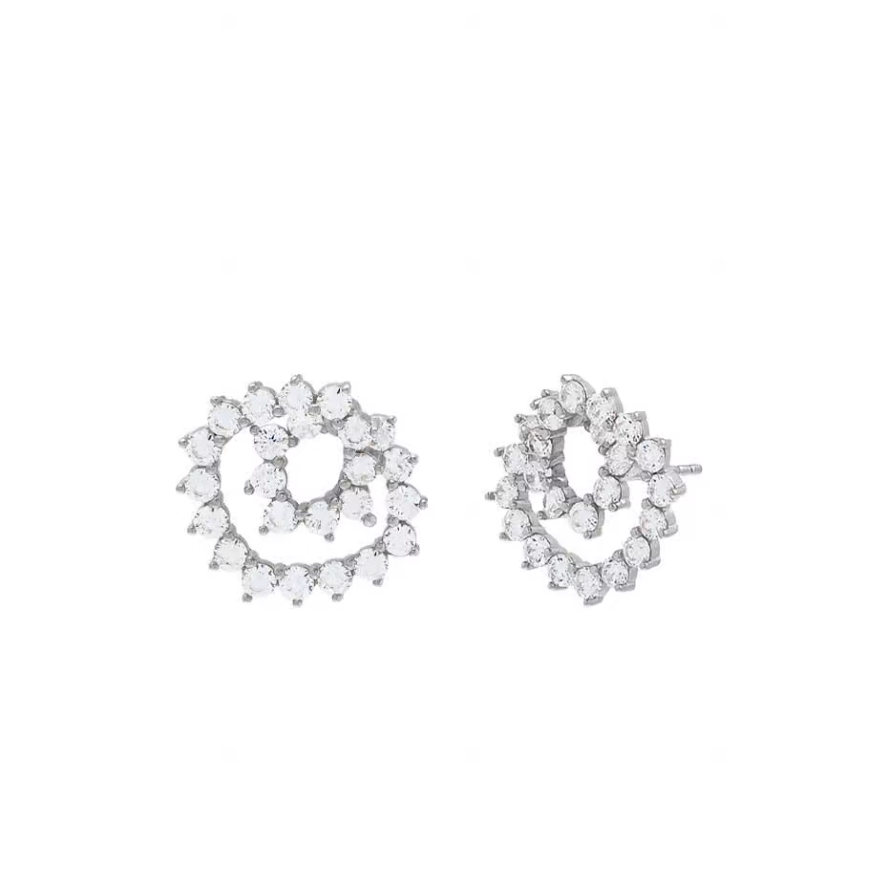 I Am More Jewels E99894-RHO 3 Prong Tennis Loop On The Ear Stud Earring Rhodium