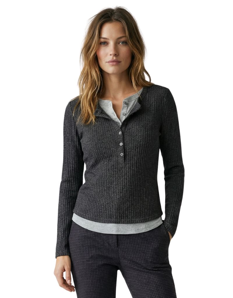 Ires Double Layer Henley Charcoal