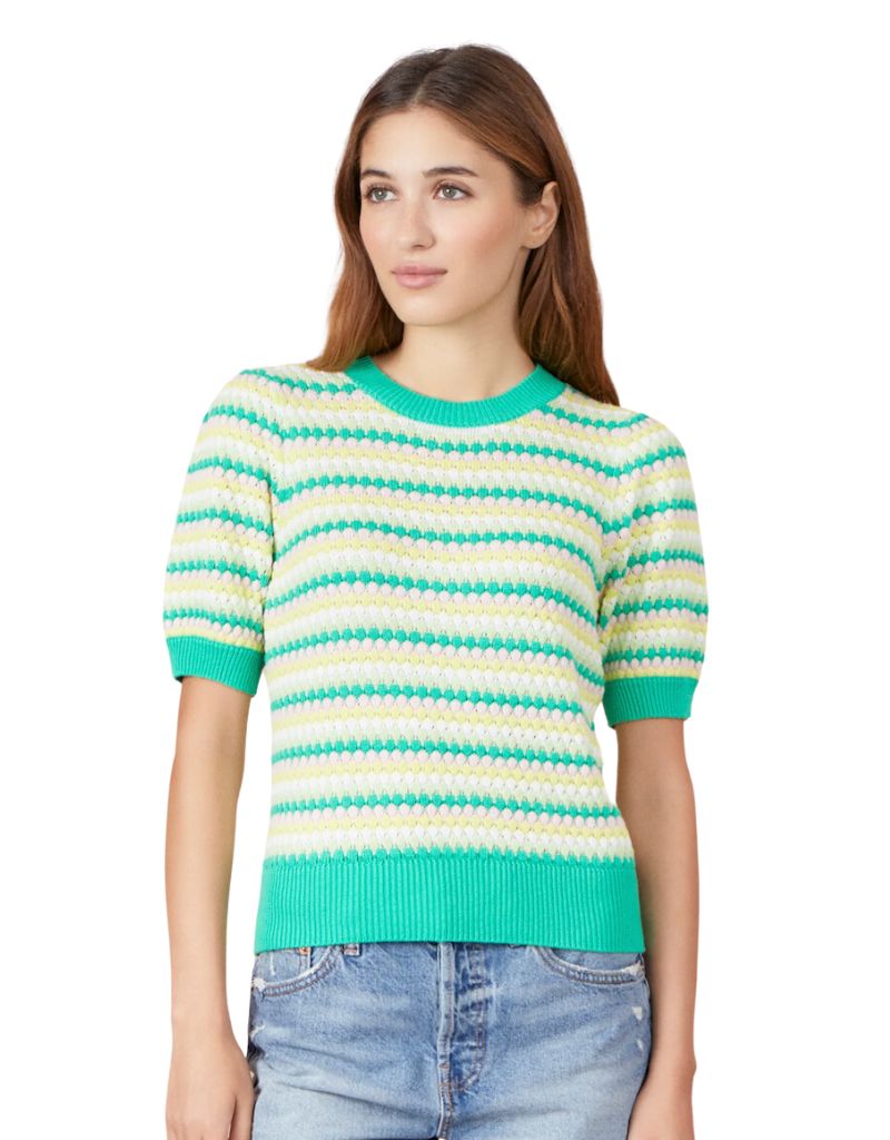 &Isla Blake Scallop Stripe Crew Tee Jade Multi